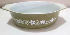 Pyrex Cinderella Casserole Dish Vintage Green Crazy Daisy