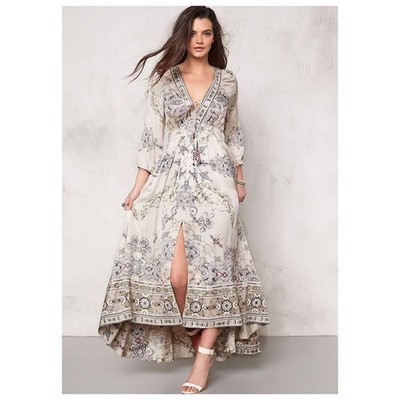 Odd Molly V-Neck High-Low Maxi Dress Sz 3 Large Cream Paisley 3/4 SleeveBoho