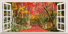Peel-and-Stick Window View Wall Poster: Red Maples, Shiga (1152×576)