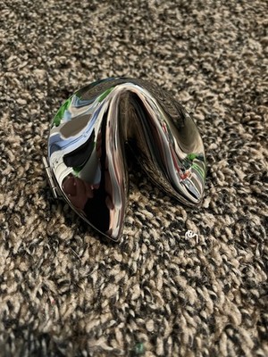 Heavy Silver Plated Shiny Metal Hinged Fortune Cookie Trinket Box 3'' X 3'' Wonton