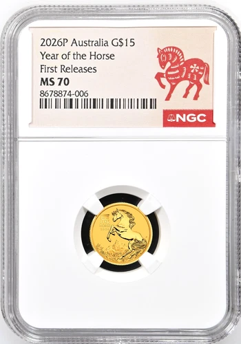 2026 Australia Bullion GOLD $15 Lunar Year of the Horse NGC MS70 1/10oz Coin FR