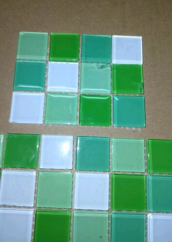 1 PC + Remnants Green White Glass Mosaic Tile 12.5x12.5 Tile Shop 7/8"x7/8 - Picture 2 of 3