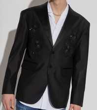  3050 Dsquared2 Men's Black Floral Embroidered Silk Blazer Jacket IT 54/US 44