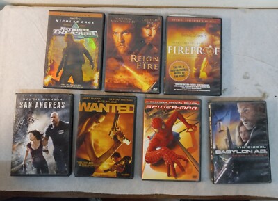 Lot of 7 Action DVD Movies - WANTED, Spider-Man, San Andreas, Treasure Lot # 1