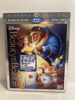 Beauty and the Beast 3D Diamond Edition Blu-ray DVD 5-Disc Rare Lenticular Case