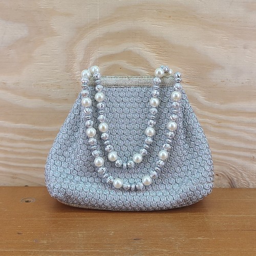 Beaded Clutch Purse Vintage Silver Color