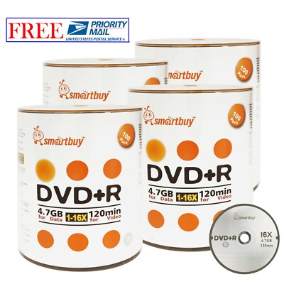 400 Pack Smartbuy 16X DVD+R DVDR 4.7GB Logo Top Data Video Blank Recordable Disc