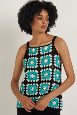 BNWT Matalan Black Green Crochet Granny Square Vest Top (ST48