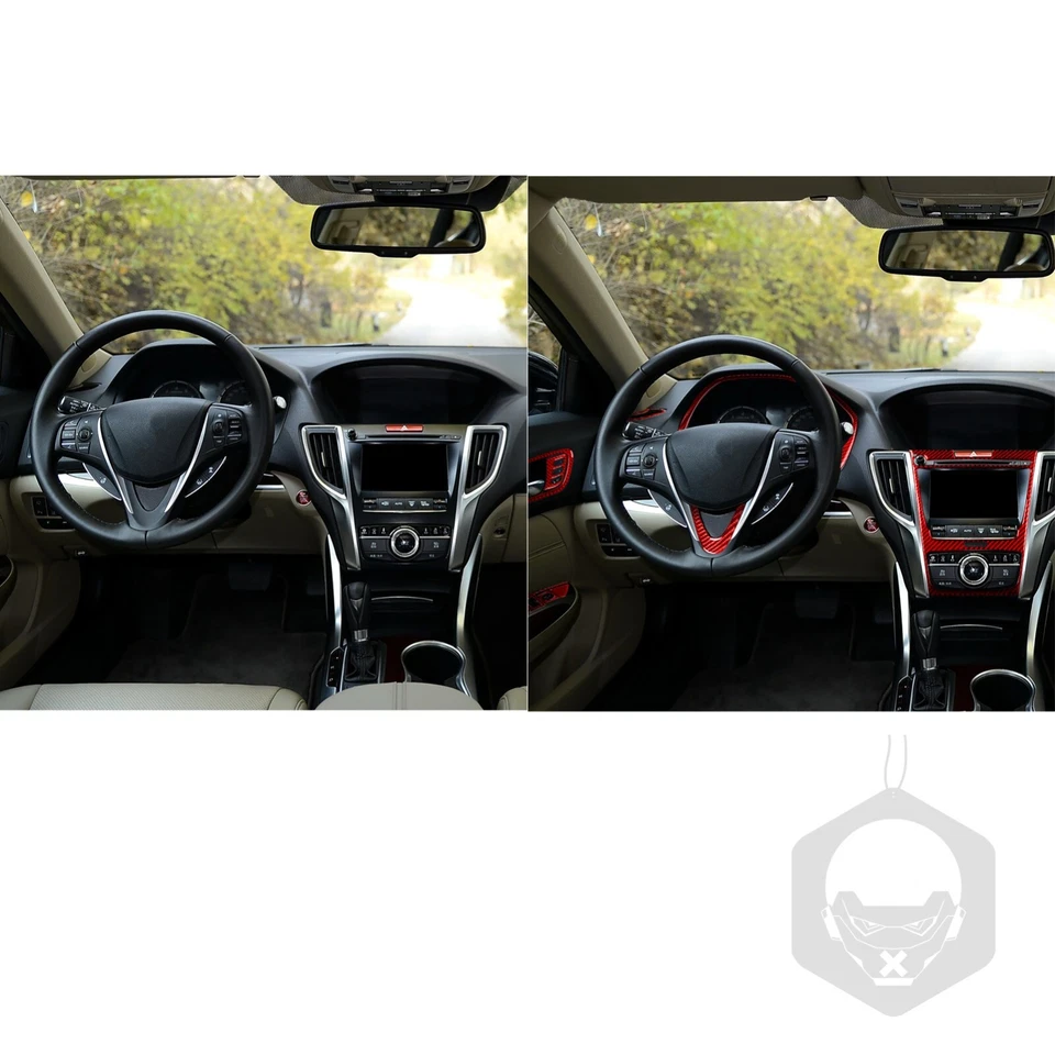 Juego completo de 27 piezas de cubiertas interiores de fibra de carbono roja para Acura TLX 2015-2020 Foto 3 de 4
