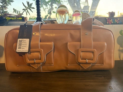 Kenneth Cole Carmel Leather Shoulder Bag with Magnet Buckle Accent