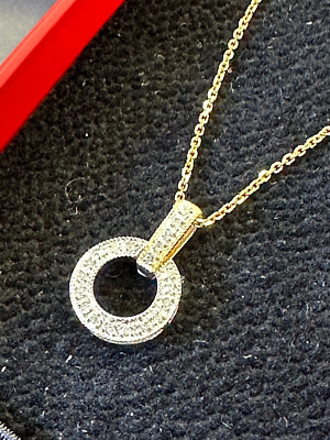 14K GELB & WEISSGOLD 20 ECHTE DIAMANTEN EWIGKEIT KREIS ANHÄNGER HALSKETTE 16''