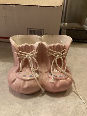 Vintage Porcelain Baby Booties Pink Inarco Japan