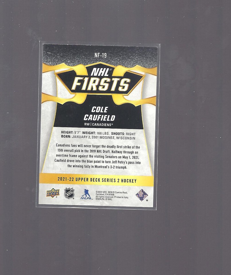 Cole Caufield 202122 Upper Deck Series 2 NHL Firsts ePack Achievements