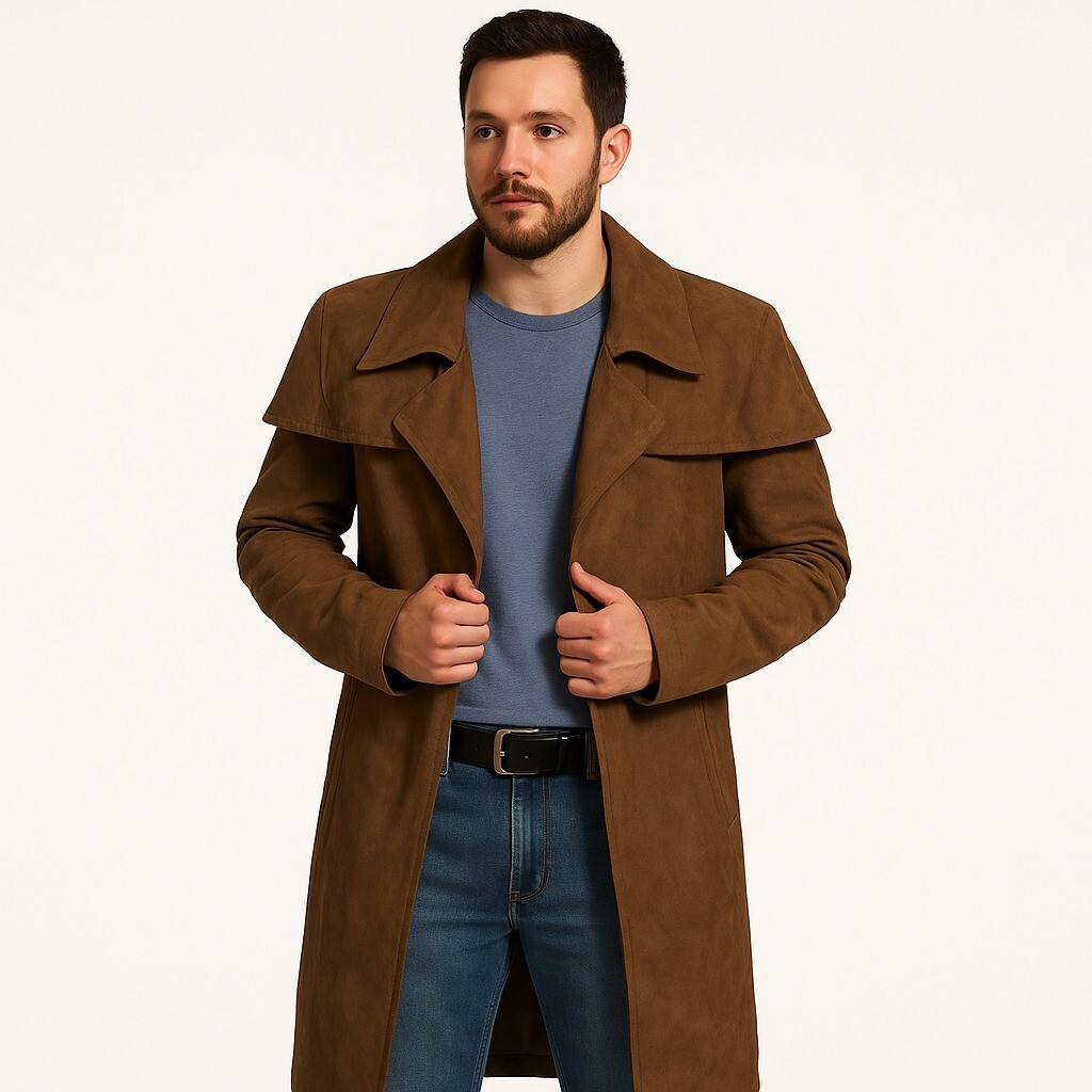 Mens NCR Veteran Ranger Coat Brown Suede Leather Duster Trench