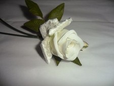 White Faux Silk Rose on Stem - Vintage - Made in Japan