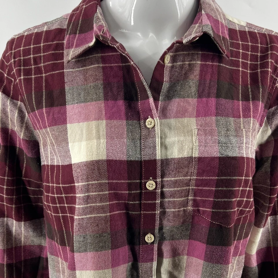 Camisa Bajo Talla M Granate Rojo Tostado Franela a Cuadros Algodón Abotonada Para Mujer NUEVA Foto 2 de 4