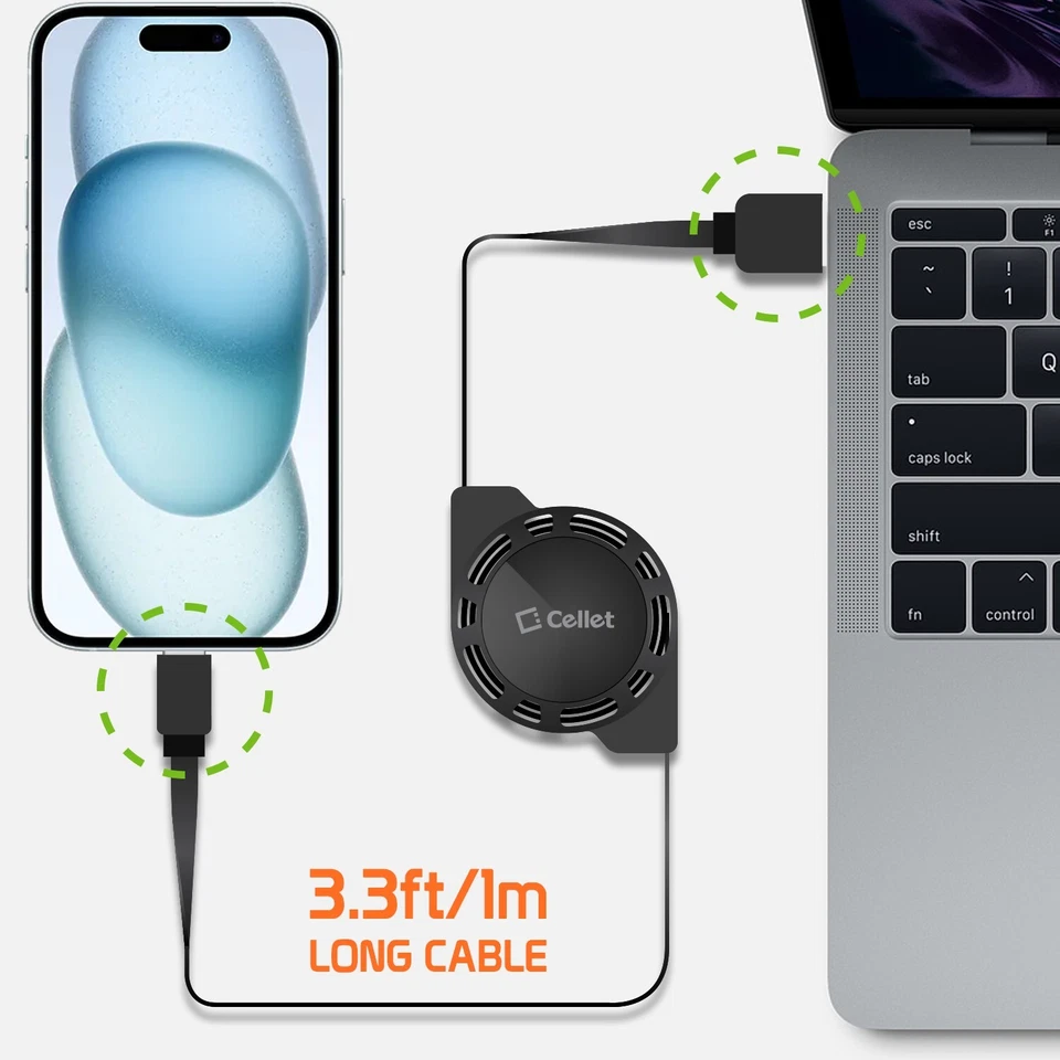 Cellet USB-C Retractable Data Cable / Sync & Charge Cord (USB-A to USB-C) 2Pack - Image 2 of 4