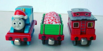 Lot of 3 Take Along N Play Diecast Thomas Train Winter Candy Cane Car Caboose