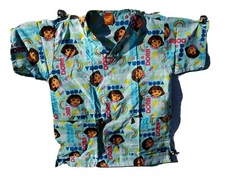 Nick Jr Dora the Explorer Womens Small Blue Healthcare Medical Nurse Scrub Top