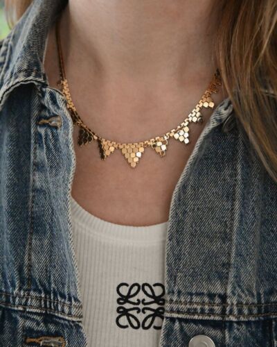 4-17mm 14kYellow Gold Vintage Honeycomb Link Flexible 16in Choker Necklace - Picture 2 of 9