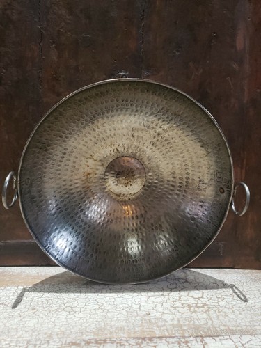Hammered Silvertone Pewtortone Bowl Double Rings Flat Bottom Folded Rim Antiqued - 第 1/11 張圖片