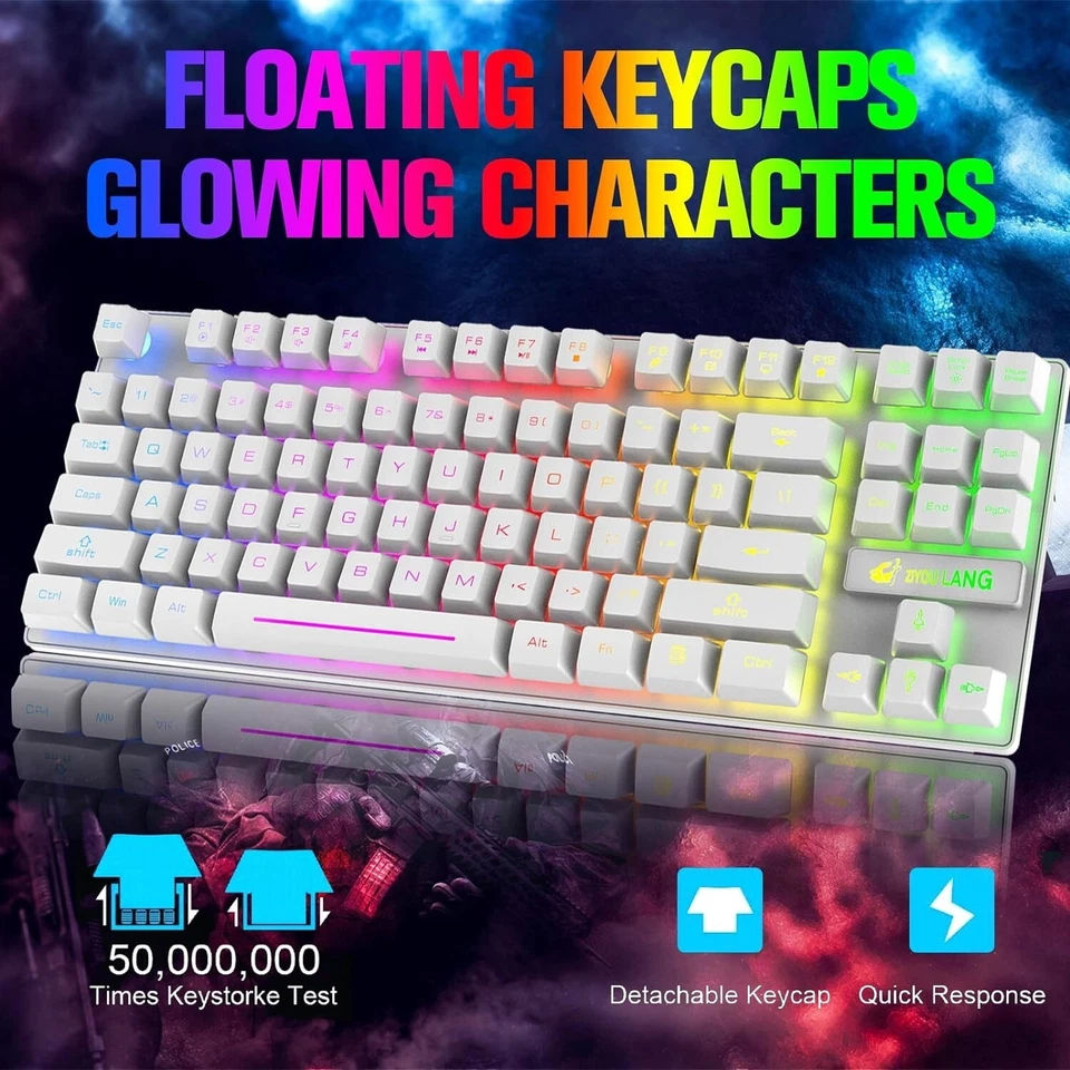 ZIYOU LANG T87 Wireless Gaming Keyboard and Mouse Combo with 87 Key Rainbow LED - Image 3 of 4