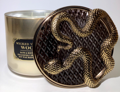 Bath & Body Works Wicked Vanilla Woods Gold Snake Lid 3-wick