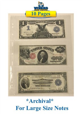 10 Lighthouse Grande 3 Pocket Pages For Large US Currency Bill / World Banknotes