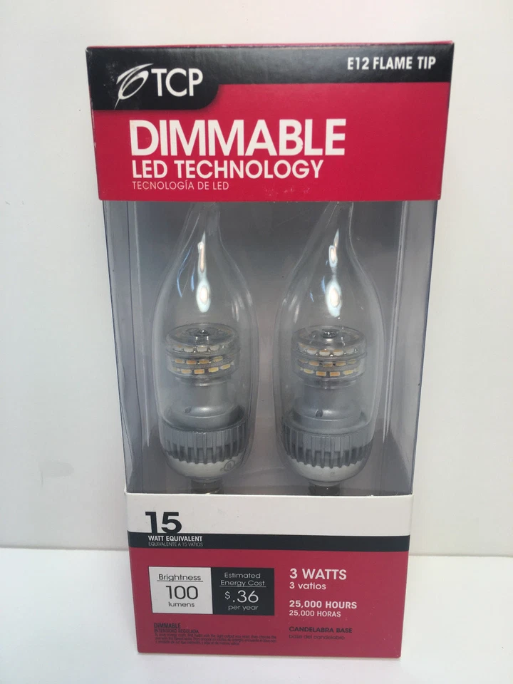 TCP DIMMABLE LED E12 Clear Flame Tip 3 Watt 15 Equivalent Case of 48 Bulbs - Image 4 of 4