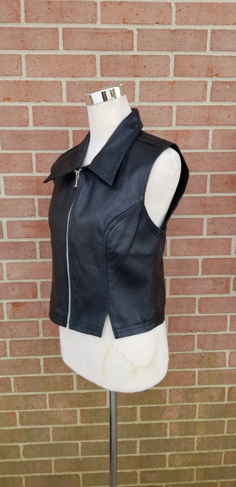 Identity Women's Black Leather Vest Size Junior L (Women's S) - Image 2 of 4