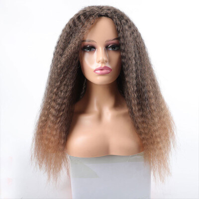 Long Kinky Curly Synthetic Wigs Heat Safe Brown Blonde Ombre Glueless Wig Soft 