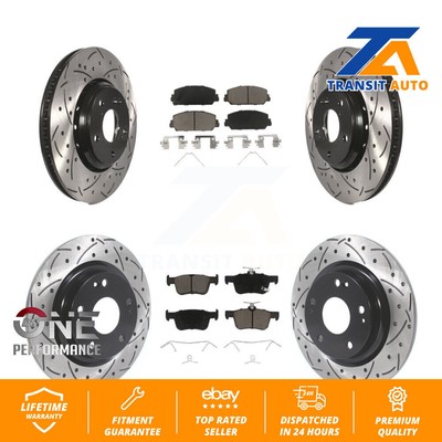Front Rear Coated Drilled Slot Disc Brake Rotors Ceramic Pad Kit For Honda Civic