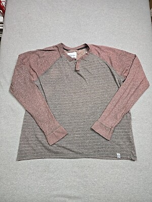 Paper Denim Cloth Shirt Mens Medium Striped Henley Casual Comfort