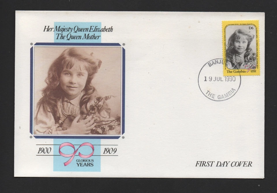 GAMBIA 1990 SET DE 4 FDC sin dirección 90º CUMPLEAÑOS REINA MADRE Foto 4 de 4