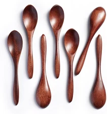 7 PCS Small Wooden Spoons, 5.8 Inch Honey Spoons for Tea, Hardwood Wooden Honey