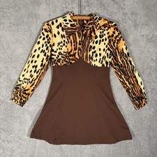 Vintage 60s Staccato New York Animal Print Dress Size XS Brown Mod Disco Gogo
