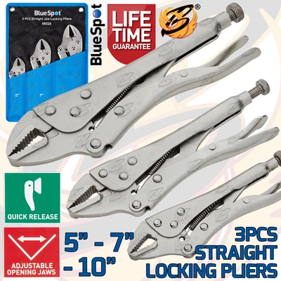 BLUESPOT Locking Pliers Mole Grips Adjustable Wrench Vice Grips Pliers Straight Jaws 3pcs