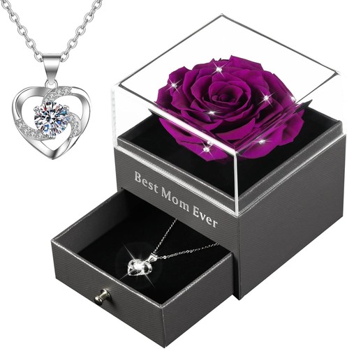 Women Gifts Ideas for Mother's Day Preserved Forever Rose Gift with Necklace USA
