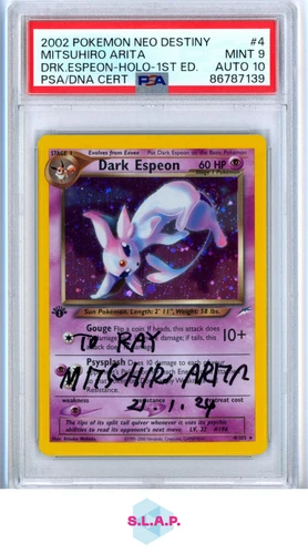 DRK.ESPEON-HOLO-1ST ED. POKEMON NEO DESTINY 2002 4 MITSUHIRO ARITA AUTO 10 PSA 9