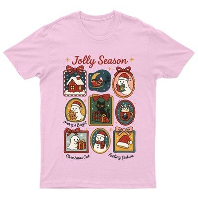 T-Shirt Jolly Season Merry Bright Unisex Geschenk Retro Saisonal Lustig Weihnachten Santa