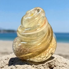 Unbranded Hand-Blown Glass Seashell Paperweight 12oz Gold Speckled Murano Style