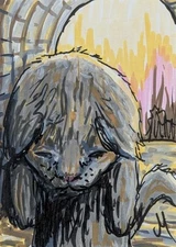 ACEO Cat Painting Original Kittens Play Contemporary Folk Art By Josh Merritt