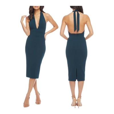 Dress the Population Vanessa Halter body con midi dress green Small S 