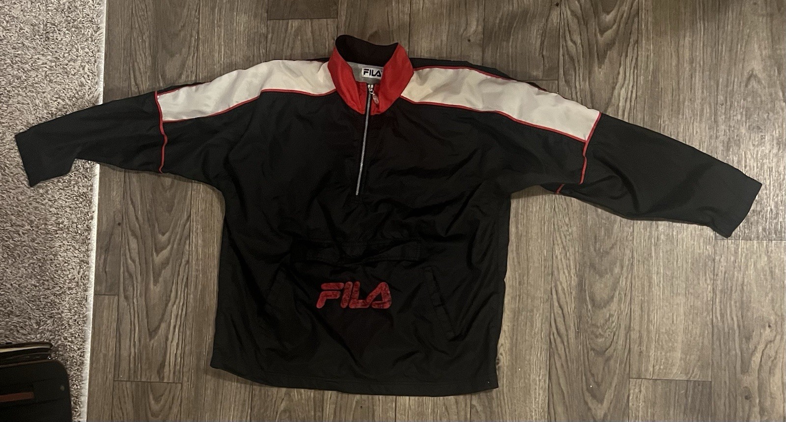 Giacca pullover a vento vintage anni 90 FILA nylon uomo XL rosso nero RARO