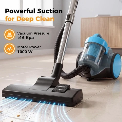 Powerful Bagless Canister Vacuum Cleaner, 1000W, 16Kpa Suction, Large 1.8L Dust