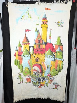 VTG 1960s Disney Beach Towel Pacific Mickey Peter Jimminy Kingdom Terry 57x33