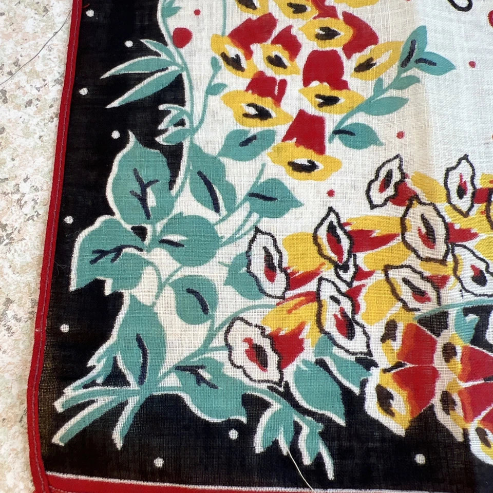 "Pañuelo floral Art Deco vintage para mujer pañuelo años 50 13"" punto de remolinos caprichosos" Foto 4 de 4