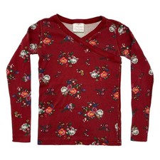 HANNA ANDERSSON Burgundy Floral High V-neck Long John Pajama Top Size 130 8 Red