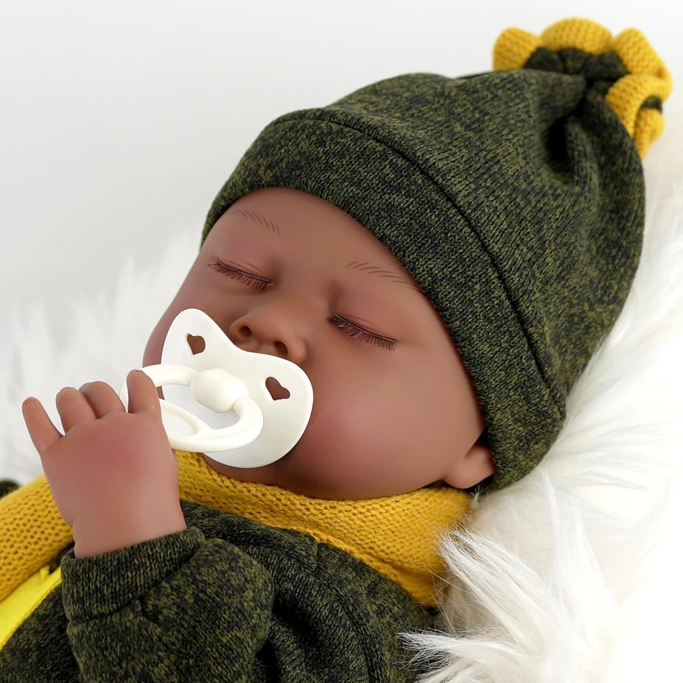Black Baby Doll Ethnic Reborn Boy Sleeping 20" Toy with Dummy & Bottle BiBi Doll - Image 4 of 4