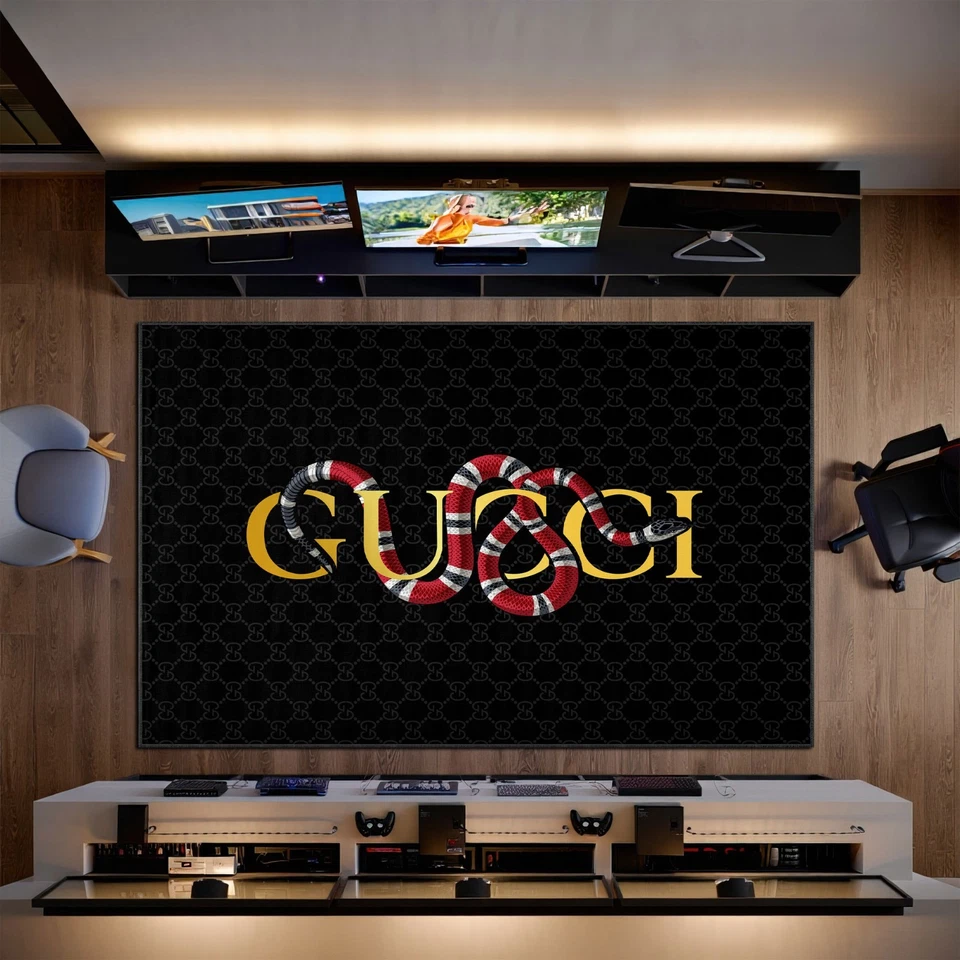 Alfombra de sala de estar Gucci negra dorada serpiente, alfombra de dormitorio Hypebeast Foto 4 de 4